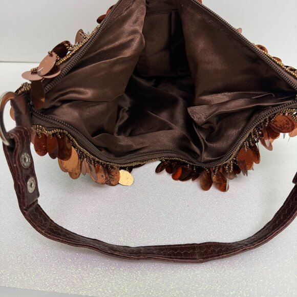 Bronze Sequin Beaded 40's Shimmery Purse Shoulder Zipper 10x9" - Picture 5 of 5